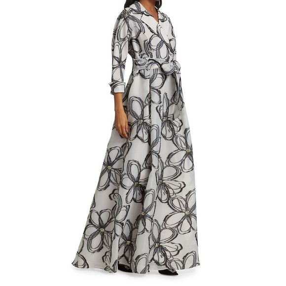 Teri Jon by Rickie Freeman
Abstract-Print Embellished Organza Tie-Waist Gown - Picture 3 of 10
